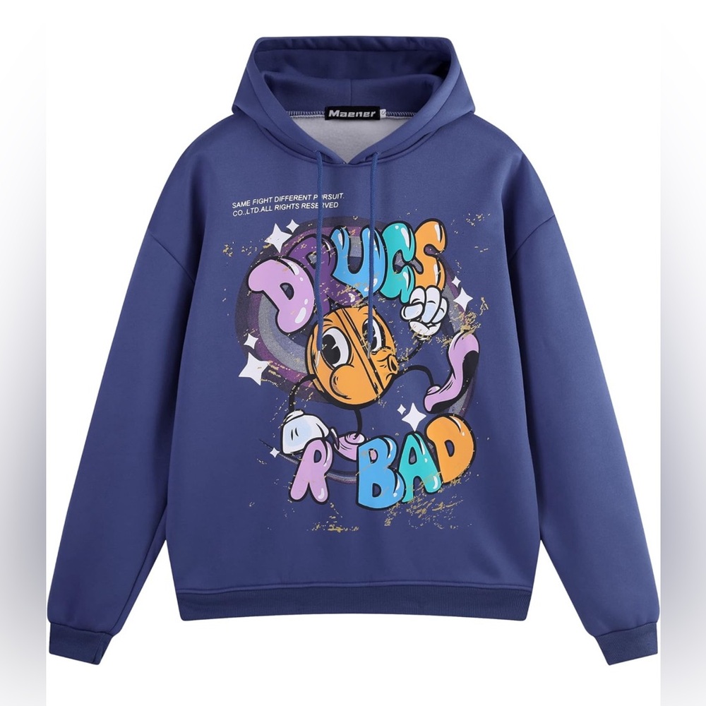 Maener Novelty Hoodie Drugs R Bad Cartoon Graphic Hooded Pullover‎ for Men Women